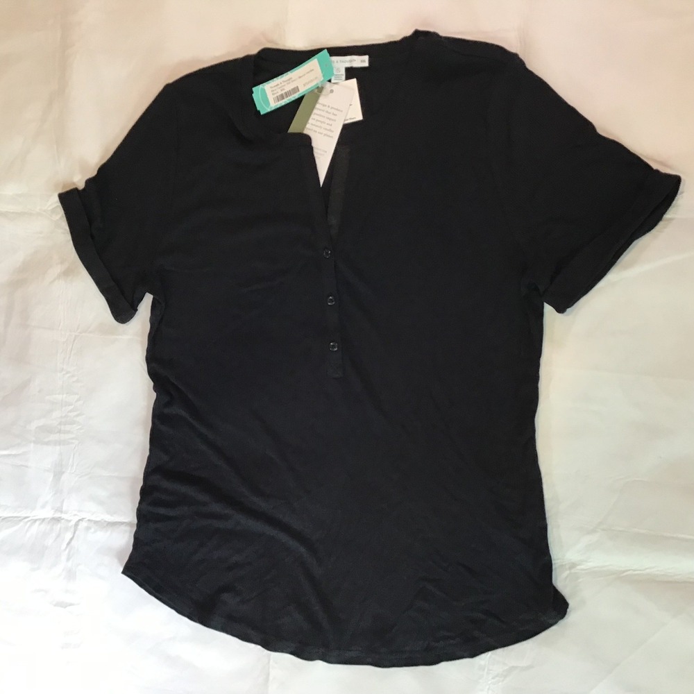 Threads 4 Thought Akia Feather Rib Short Sleeve Henley Black XXL NWT